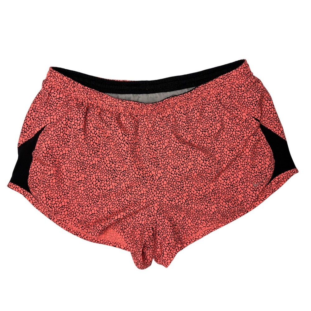Nike Women's Running Shorts Coral Black Speckle Print Dri-FIT Athletic Size L